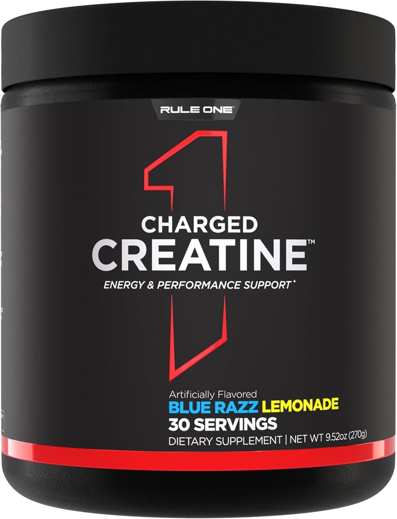 Regel 1 Charged Creatin - Multi- Function Workout Supplement med Creatin, Electrolyte, og energiblandinger til Intensity, Performance, & Hydration Support (30 Serveringer, Blue Razz Lemonade)