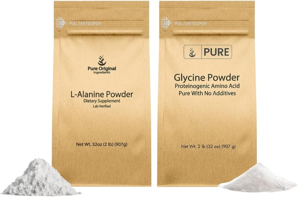 PURE ORIGINALSKE INGREDIENSER L- Alanin & Glycin Powder Bundle (2 LB Hver), Supplement Powders, Pure & Ufortyndet