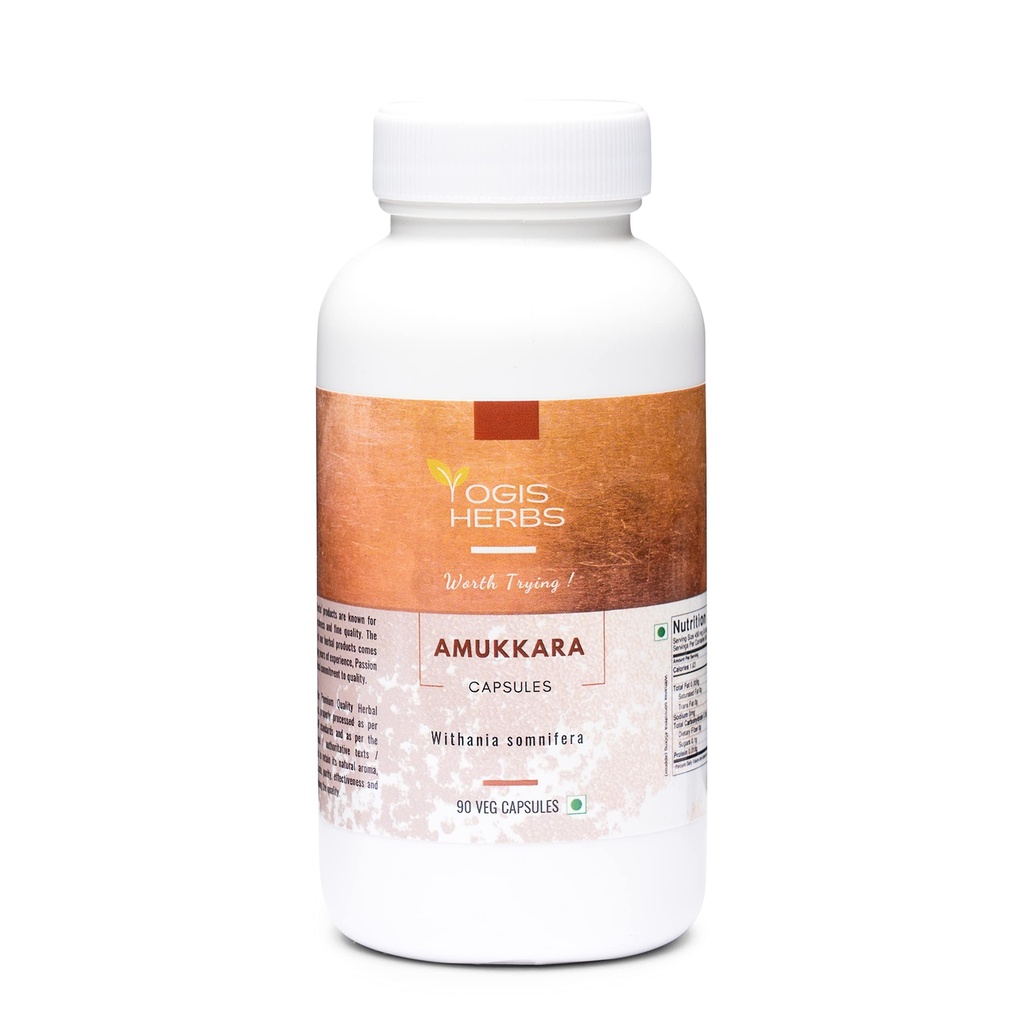 YOGIS HERBS Amukvac kapsler - Ashwagandha Root, Urtetilskud, Stress Support (Withania Somnifera) 90 Veg kapsler