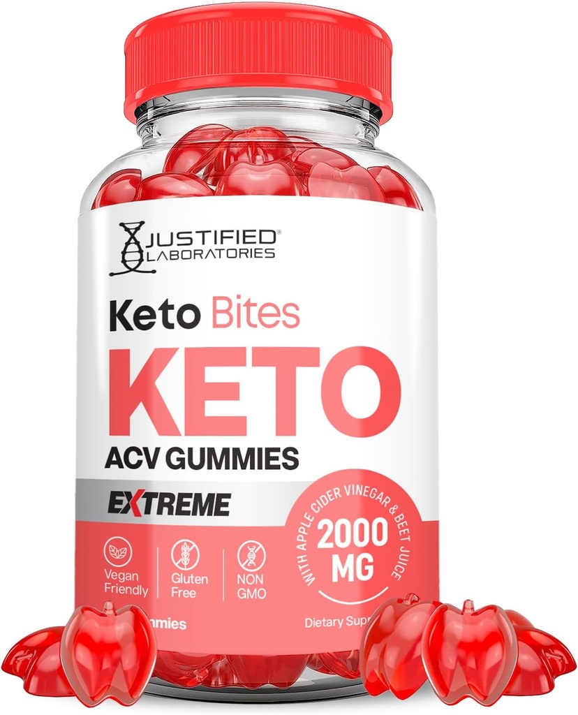 Keto Bits Keto ACV Gummies Extreme 2000MG Keto Bites Keto Gummies Apple Cider Vinagar Formuleret med Pomegranate Beet Juice Powder B12 Vegan Non GMO 60 Gummys