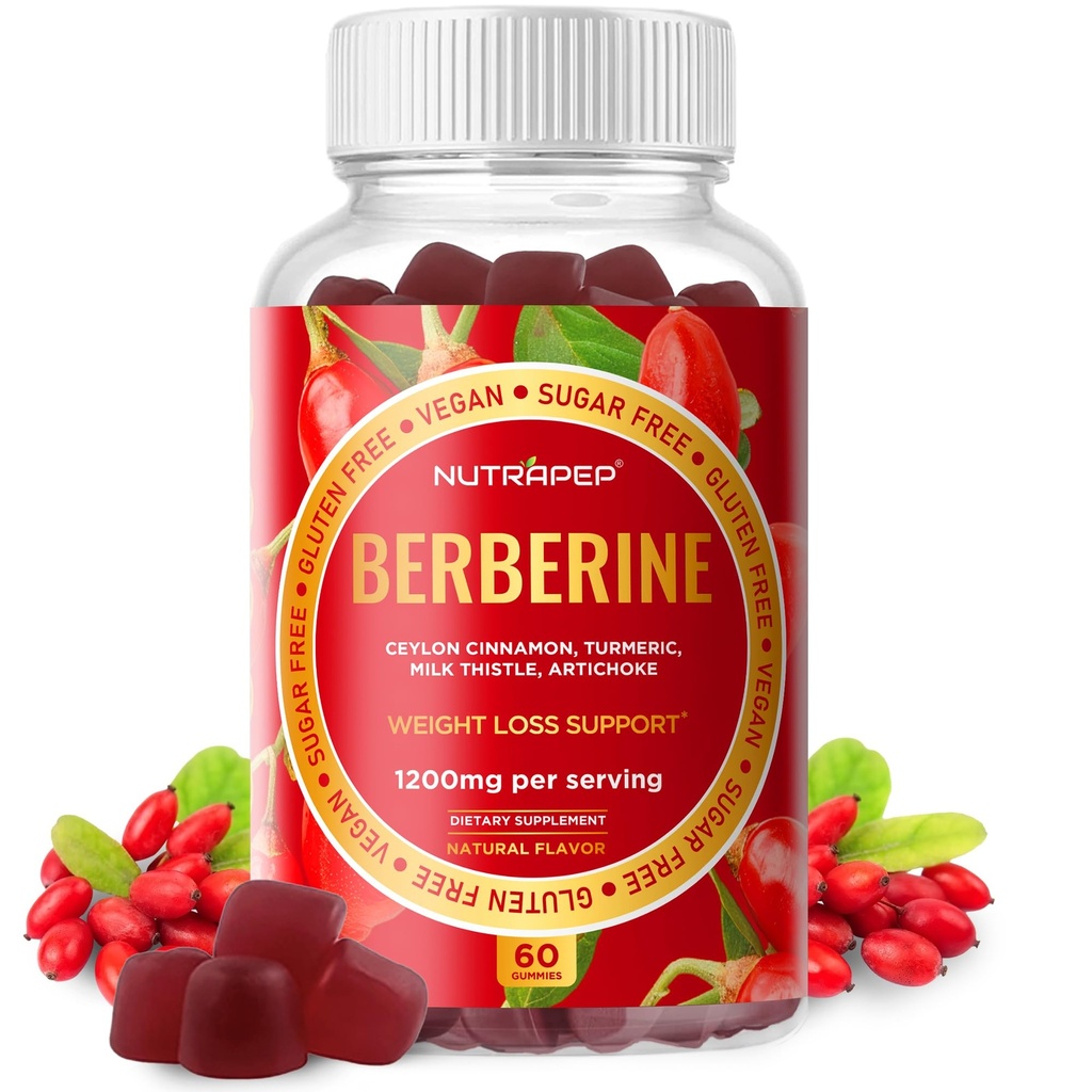 Premium Berberine HCl GLP-1 Vægttab Gummies (1200mg) med Ceylon kanel gurkemælk tidsel Artichoke - Sukker Free Gluten Free High Potency GLP1 Support Supplement