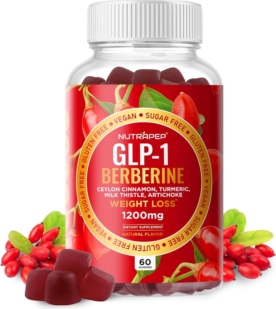 Premium Berberine HCl GLP-1 Vægttab Gummies (1200mg) med Ceylon kanel gurkemælk tidsel Artichoke - Sukker Free Gluten Free High Potency GLP1 Support Supplement