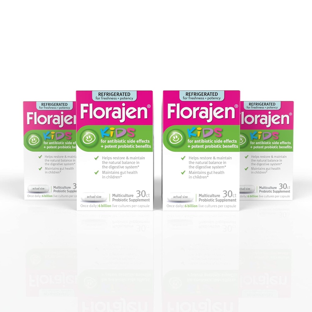Florajen Kids Probiotika, Daglig Gut sundhed & immunforsvar supplement, Forstoppelse og Bloating Relief, 120 Kapsler (kølet)