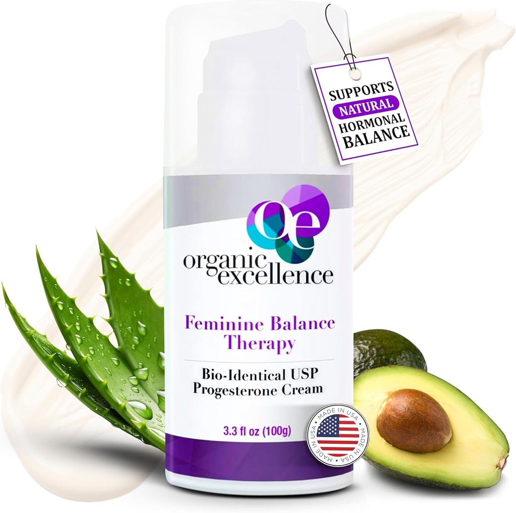 Organic Excellence Progesterone Cream for Women, Natural Bio-Identical Progesterone Supplement for Hormonal Balance and Support - PMS, Perimenopause, Menopause, 3.3 fl oz