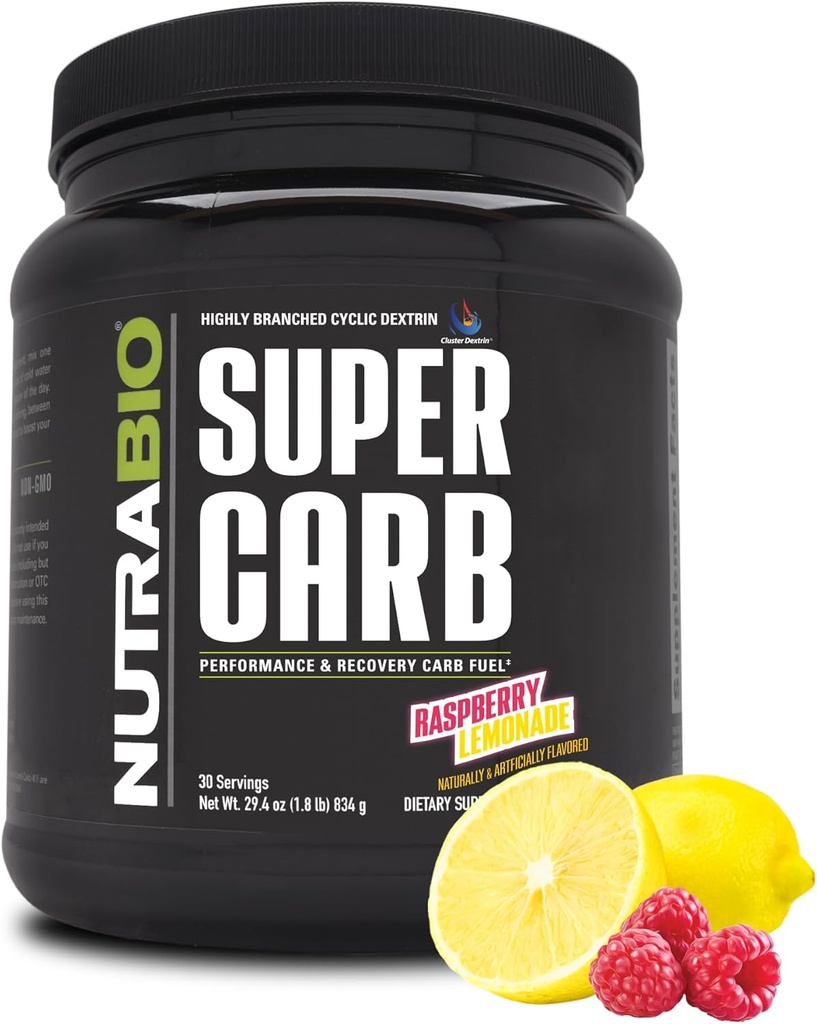 NutraBio Super Carb, Kulhydrat pulver med Cluster Dextrin & Electrolytes, Advanced Carb supplement pulver til workout brændstof, ydeevne, og muskel Inddrivelse, Cyklisk Dextrin, Raspberry Lemonade, 30 Sv