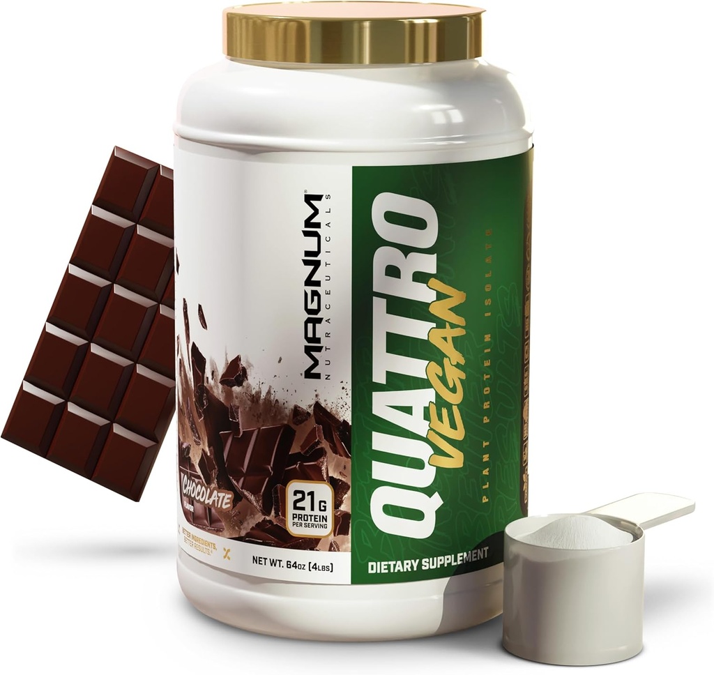 Magnum Nutracatives Quattro Vegan Protein Powder, Chocolate 2lb - Premium Plant- baseret Protein Powder Isolat for muskel vækst og inddrivelse