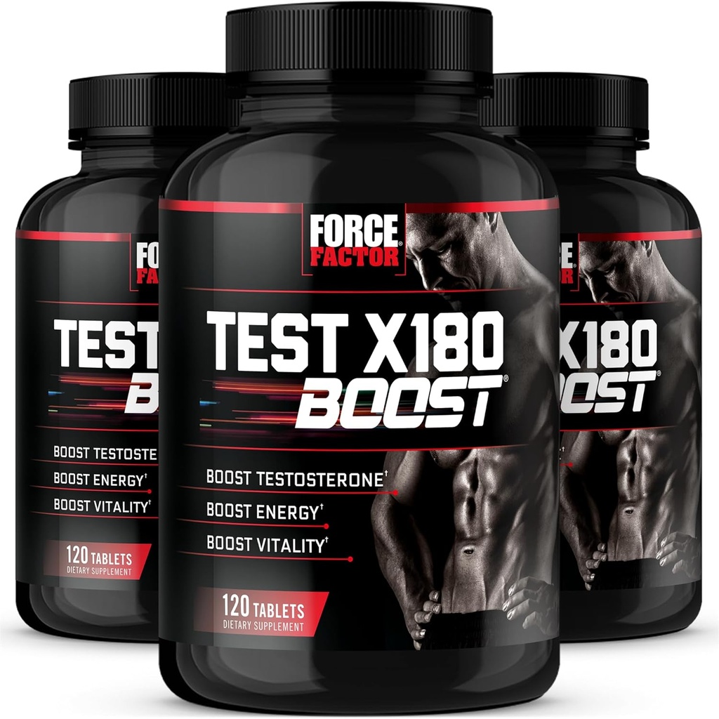 Force Factor Test X180 Boost, Testosteron Booster og Energy Supplement for mænd, Boost Energy, Øge Stamina, og Forbedre Vitality, med D-aspartasyre og bukkehorn, 120 Greve (Pack of 3)