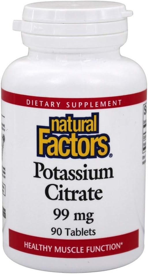 Naturlige faktorer - Kalium Citrate 99mg, understøtter sunde muskler, nerver & hjerte, 90 tabletter