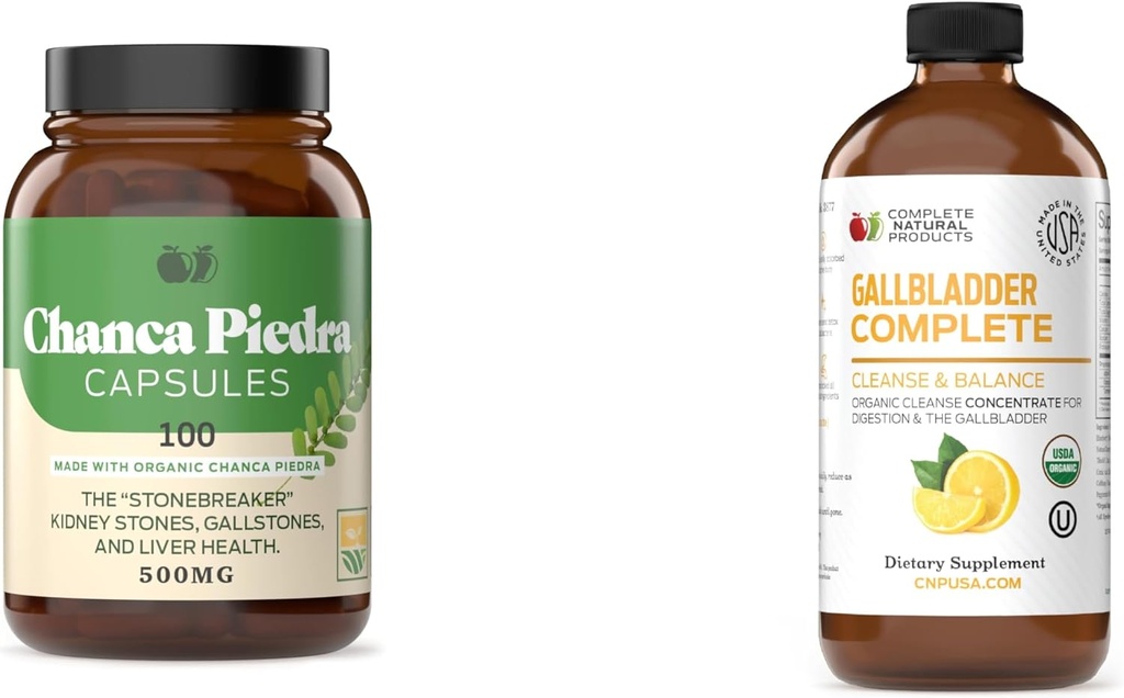 Komplette naturlige produkter Chanca Piedra kapsler 100 piller & Gallablære Complete 8oz Bundle
