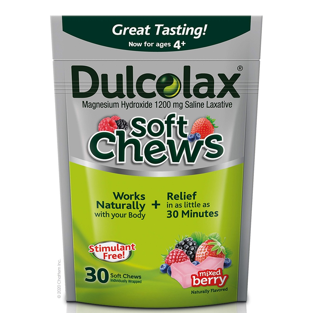 Dulcolax Soft Chews Saline Laxative Mixed Berry (60ct & 30ct) 1200mg Magnesium Hydroxid Gentle Obstipation Relief