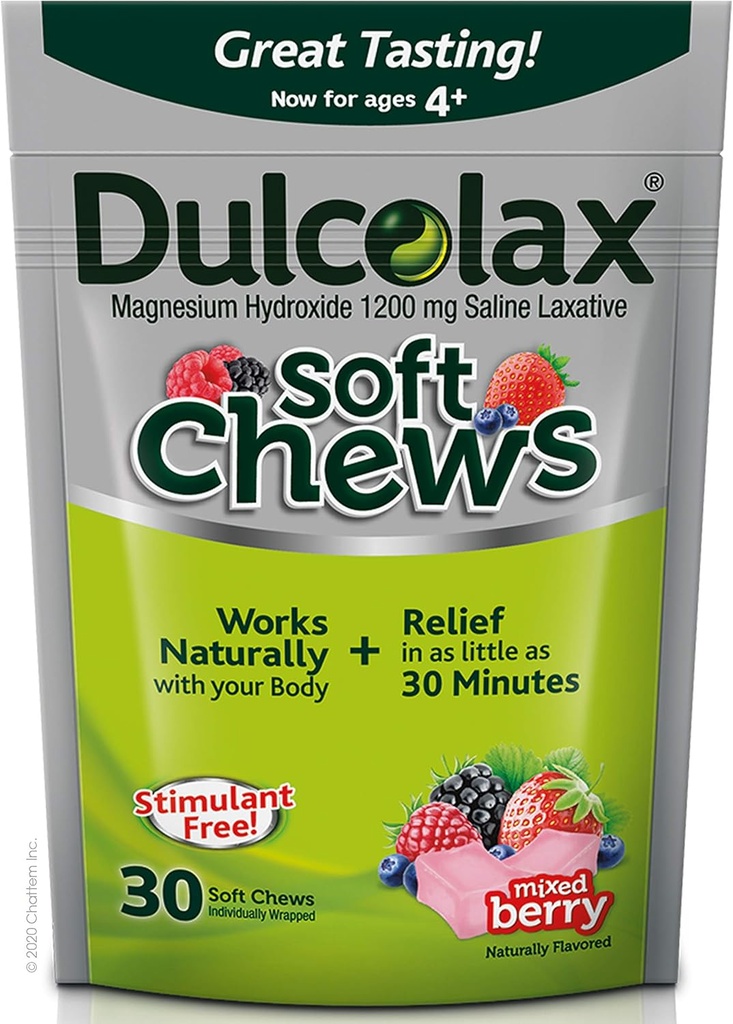 Dulcolax Soft Chews Saline Laxative Mixed Berry (60ct & 30ct) 1200mg Magnesium Hydroxid Gentle Obstipation Relief