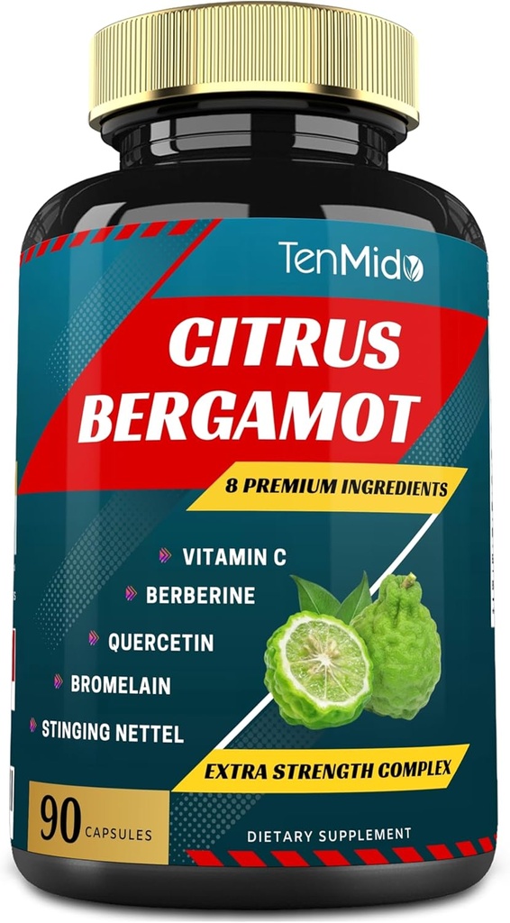 Citrus Bergamot Extract kapsler med VitaminC, Berberine, Quercetin, Bromelain, Echinacea, Black Pepper - 3 Måneder Supply, 90caps
