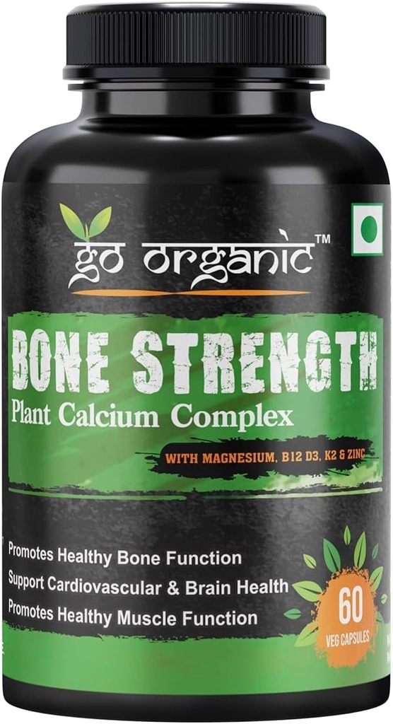 Elleve zone Knoglestyrke - Plantbased Calcium, Magnesium, Zink, D3-vitamin, VIT B12, K2 - GMO, Soy, Gluten Free Ingredients - Hele kosttilskud for ben sundhed - 60 Veganske venlige kapsler