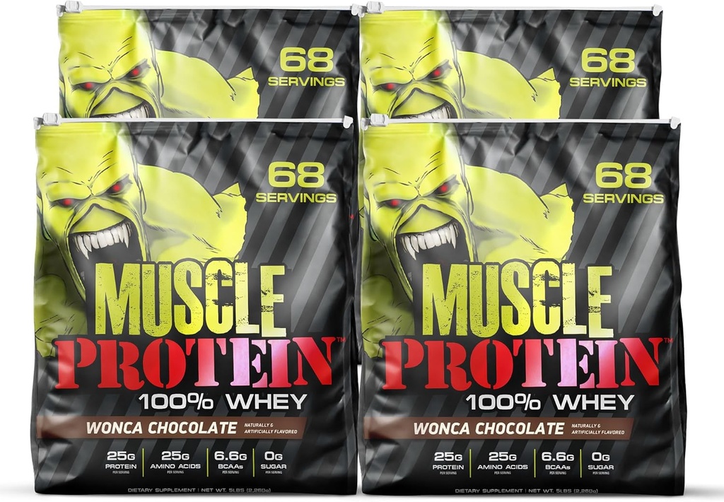 COLOSSAL LABS Muscle Whey Protein Flavored Protein Powder, 25. 000mg Aminosyrer / servering, koldfiltret (Packaging May Vary) (20 Pund (pakke med 4), Chokolade)
