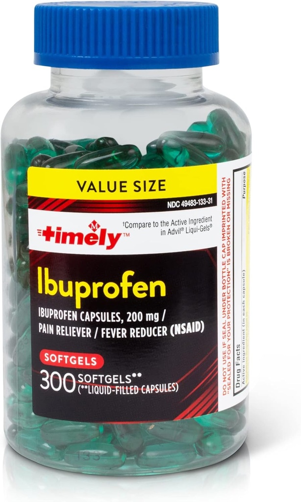 TIME-CAP LABS, INC. Timely Ibuprofen 200mg - 300 flydende bløddele - smertestillende tabletter og feber Reducer - for hovedpine Relief, menstruationssmerter, tandpine Muskelsmerter og arthritis smerter