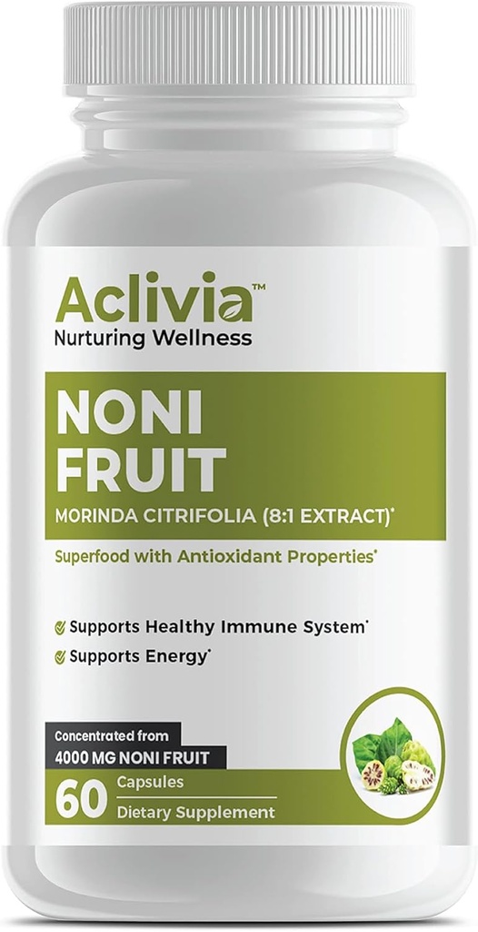 Organic Hawaiian Noni Fruit Capsules 4000 mg - Morinda Citrifolia Supplement - Non-GMO, Gluten- Free, USA Made, Ingen kunstige tilsætningsstoffer (60 Greve)