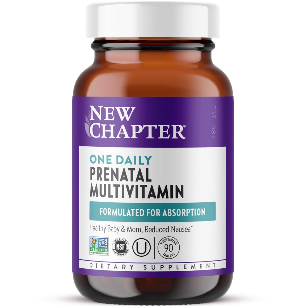 Nyt kapitel Prenatale Vitaminer, En daglig Prenatal Multivitamin med methylfolat + Cholin for sund mor og baby, Gluten Free & Non- GMO, 90 Greve