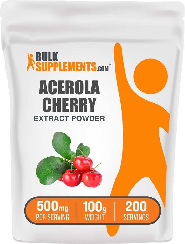 BulkSupplements.com Acerola Cherry Extract Powder - Natural Vitamin C Supplement, Acerola Cherry Powder - Vegan & Gluten Free, 500mg per Serving, 100g (3,5 oz) (Pack of 1)