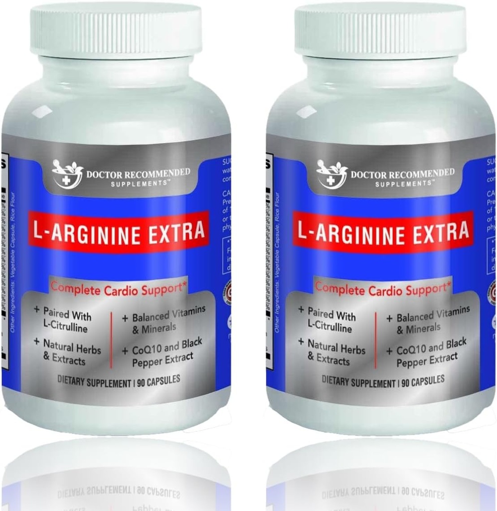 DOCTOR ANBEFALEDE TILLÆG Premium L- Arginin 1000 MG nitrogenoxid formel understøtter Cardio sundhed, nitrogenoxid produktion, Stamina & mere - 2 Pack