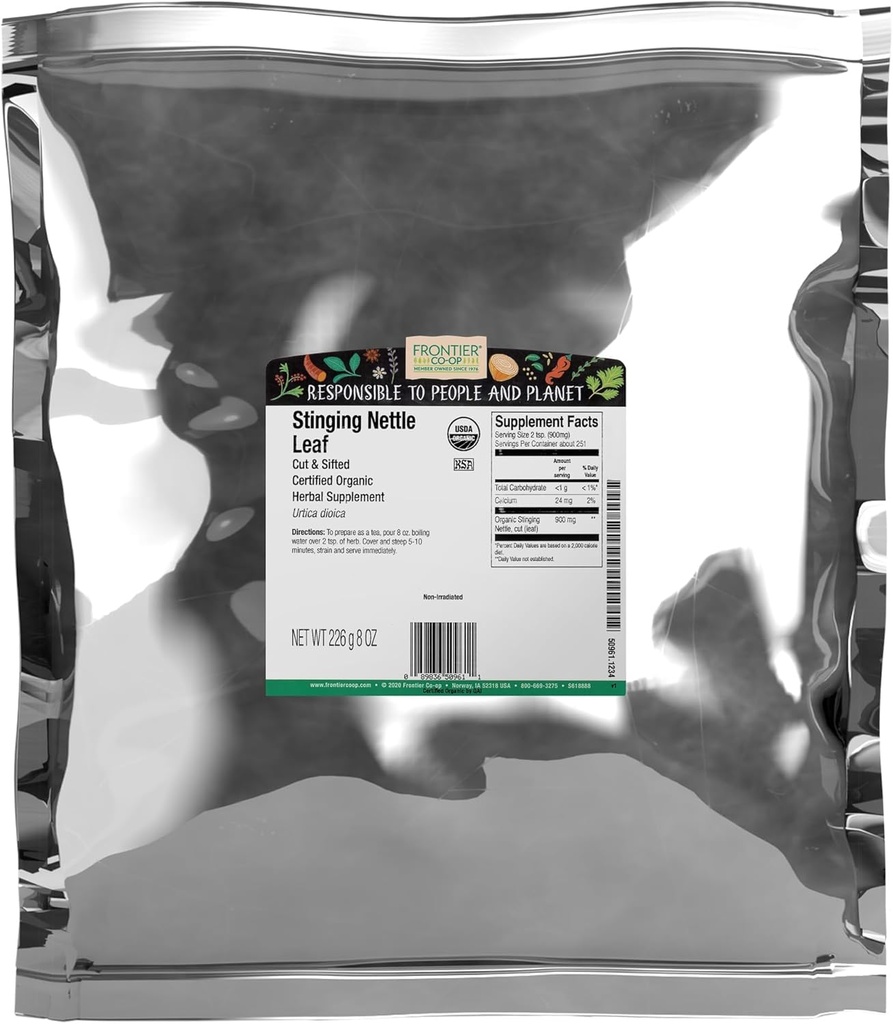 Frontier Co- op Organic Stinging Nettle Leaf, 1lb Bulk Bag, Cut & Sigted - Ideel til at lave Nettle Tea, Kosher Certificeret