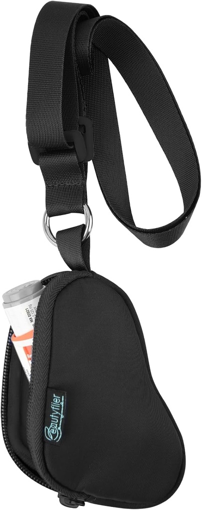 Beautyflier Astma Inhaler sag Lanyard Holder Keychain Travel Handy Mini Bag til voksne og børn, ikke omfatter Inhaler (sort)