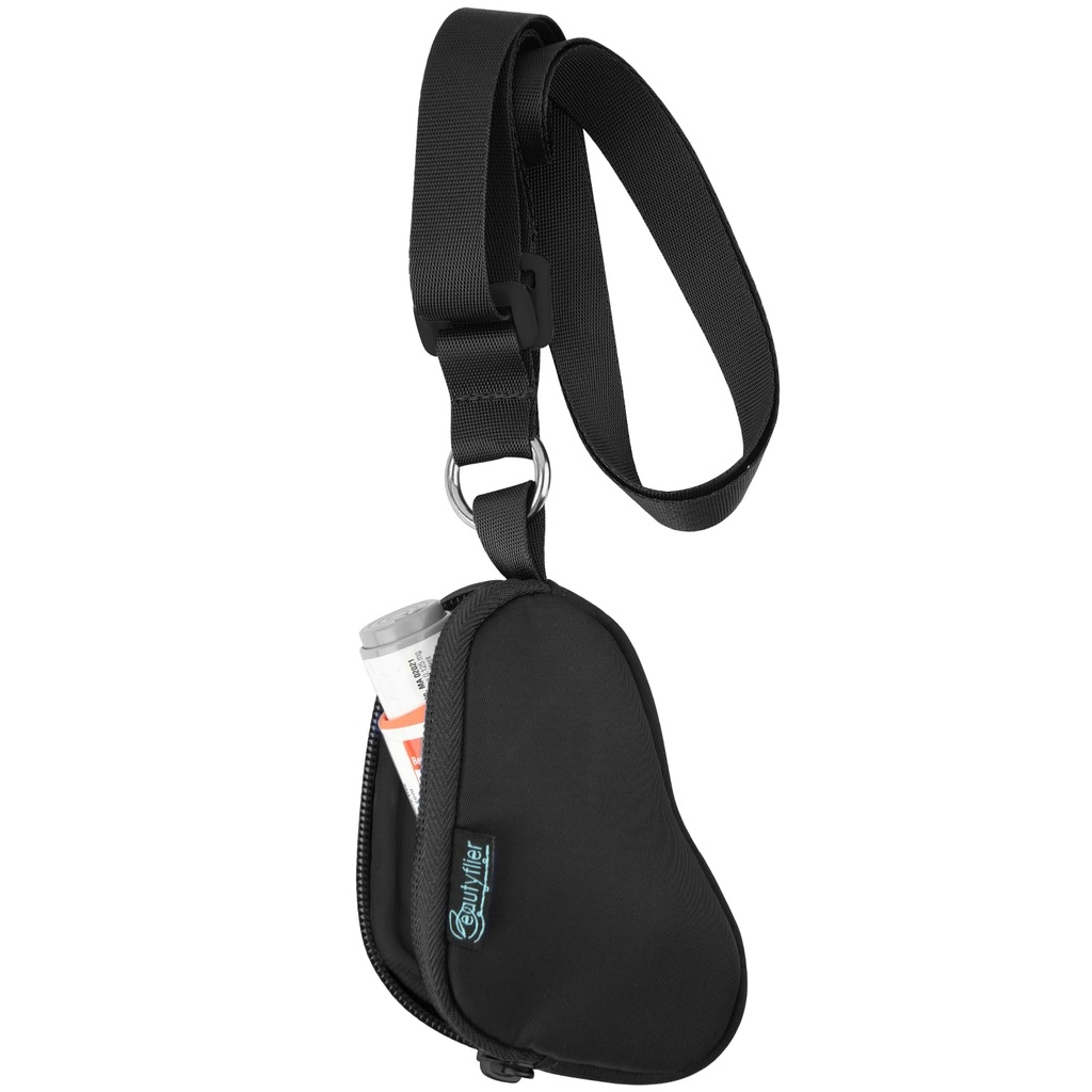 Beautyflier Astma Inhaler sag Lanyard Holder Keychain Travel Handy Mini Bag til voksne og børn, ikke omfatter Inhaler (sort)