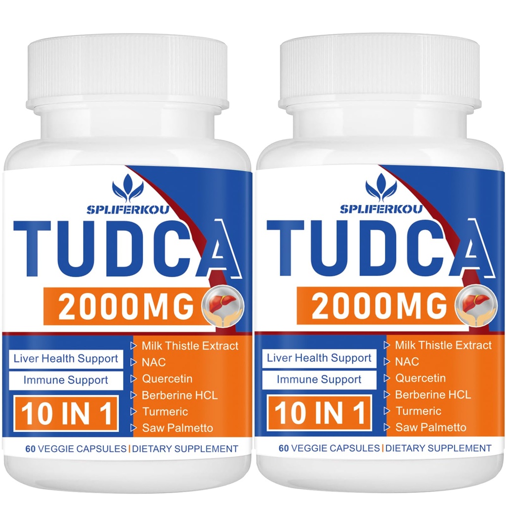 2000mg Tudca Leverstøtte Supplement, Tudca Bile Salt med mælk tidsel og Nac, 120 kapsler til 60 dage, Support til lever, afgiftning, immunsystem