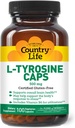 Country Life L- Tyrosine 500mg with Vitamin B6 Supplement - Certified Gluten- Free, Vegetar, Kosher, øger fokus & energi, understøtter hjernesundhed, forbedrer mentalitet Klarhed, ikke-GMO - 100 kapsler