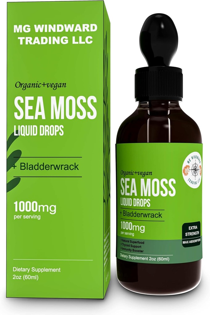 Organic Sea Moss Liquid Drops (124; 30,000 MG- 124; Sea Moss med Bladderwrack, Elderberry (124; 4X Stærkere Organic Sea Moss end piller og kapsler til det samlede sunde liv! 1 flaske