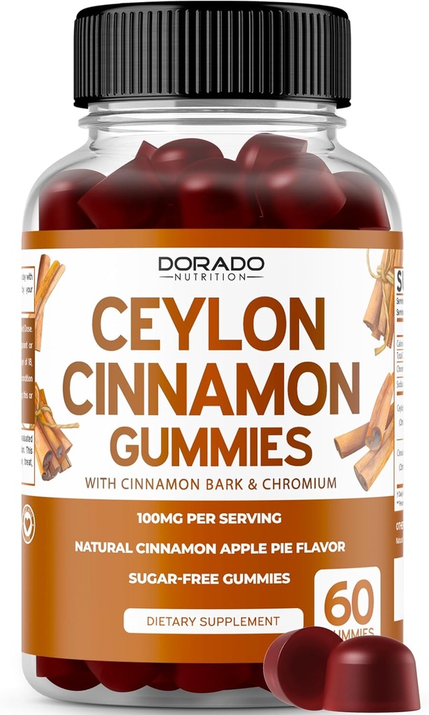 Ceylon Cinnamel Gummies (60 Greve) Apple Cider Vineddike Cinnamel, Gurkemeje, Berberine & Ginseng til fordøjelse Samlet wellness support - Ceylon Kosttilskud - Vegan Safe & USA Made