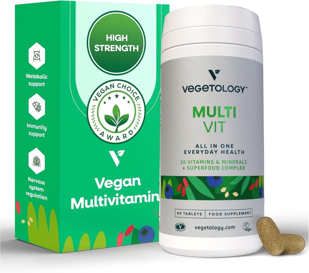MultiVit Vegan Multivitamin Supplement, 26 Vitamin & Minerals - Vitamin Kosttilskud til metaboliske, hjerne funktion & immunforsvar - Multivitamin til kvinder, mænd og børn