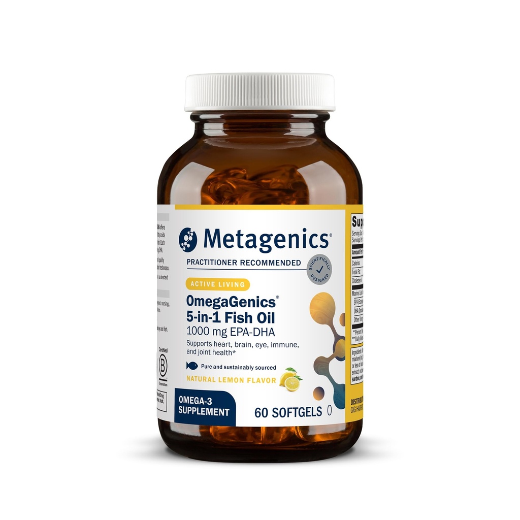 Metagenics OmegaGenics EPA- DHA 1000 mg - High Potence Omega-3 Fish Oil Supplement for Heart, Brain & Joint Health * - bæredygtigt sourced - 60 Softgels