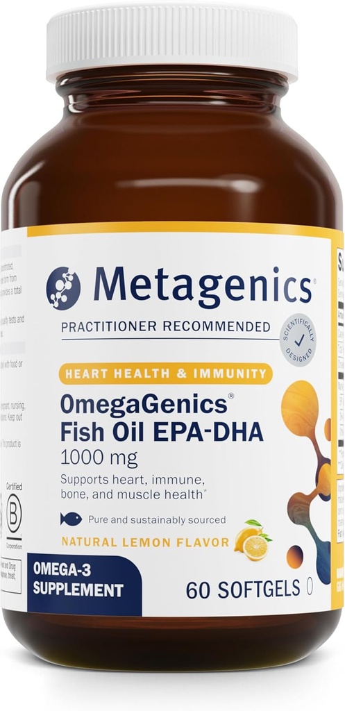 Metagenics OmegaGenics EPA- DHA 1000 mg - High Potence Omega-3 Fish Oil Supplement for Heart, Brain & Joint Health * - bæredygtigt sourced - 60 Softgels