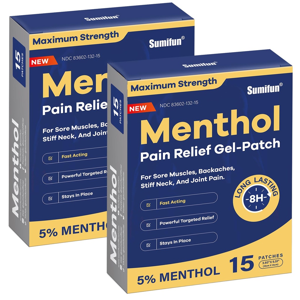 Sumifun 5% Menthol Pain Relief Patches - 30 Count Pain Patches for Neck, Shoulder, albue, Knee & Ryg Pain Relief - Lavere Rygsmerter Relief Produkter - Menthol Maksimal styrke Smerte Relief Patches
