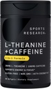 Sports Research L- Theanine tillæg med koffein & kokos MCT Oil - Focus Energy, Alerness & relaxation without Drowsiness - 200mg L Theanine, 100mg Organic Coffein - 60 flydende bløddele