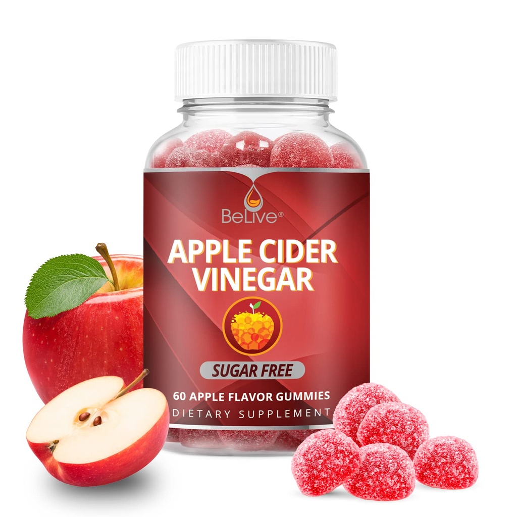 BeLive Apple Cider Vincious Gummies - ACV Gummies uden sukker I Detox & Rense fordøjelsessundhed I Alternativ til kapsler, Vegan, Keto Friendly, Non- GMO, Gluten Free Medical 124; 60 Ct