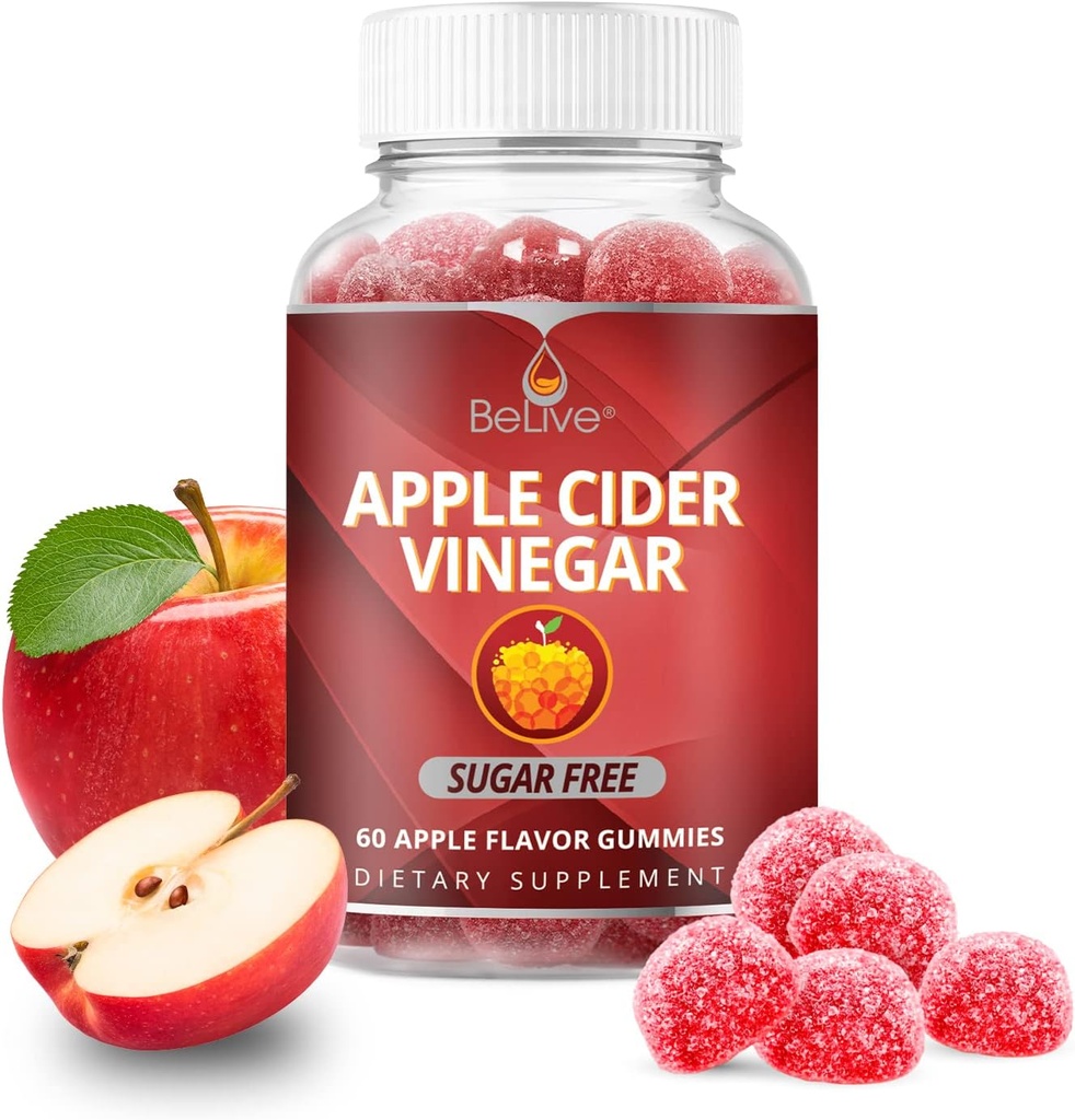 BeLive Apple Cider Vincious Gummies - ACV Gummies uden sukker I Detox & Rense fordøjelsessundhed I Alternativ til kapsler, Vegan, Keto Friendly, Non- GMO, Gluten Free Medical 124; 60 Ct