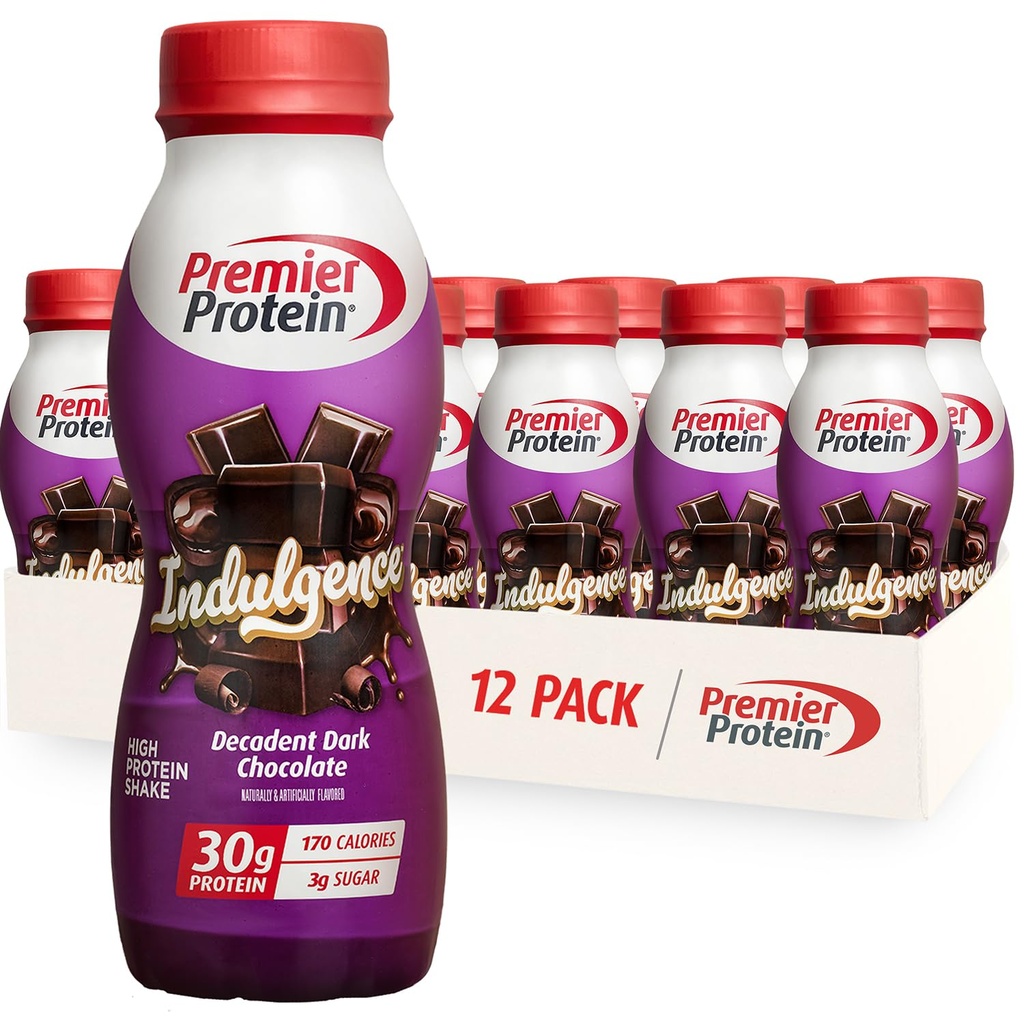 Premier Protein Indulgence Protein Shake, 30g Protein, 3g Sukker, Decadent Dark Chocolate, 11,5 fl oz, Pack of 12