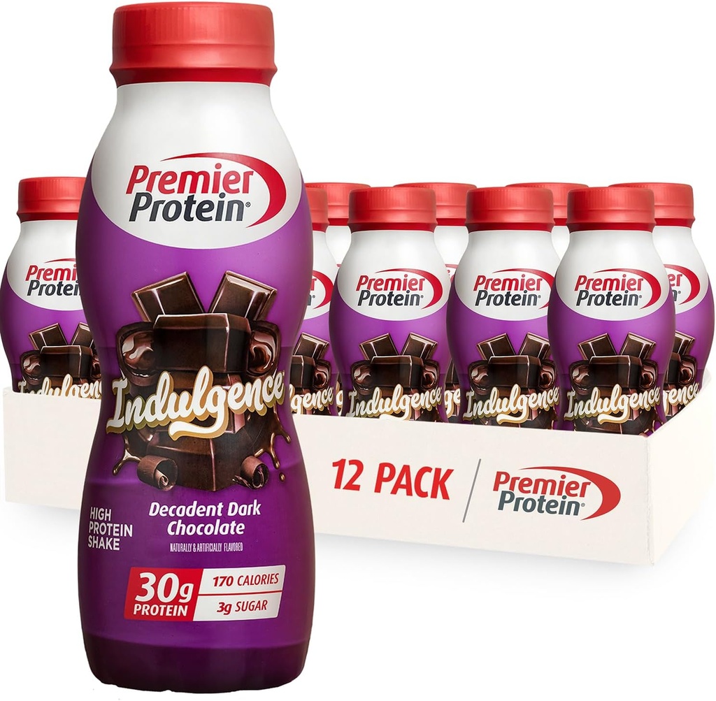 Premier Protein Indulgence Protein Shake, 30g Protein, 3g Sukker, Decadent Dark Chocolate, 11,5 fl oz, Pack of 12