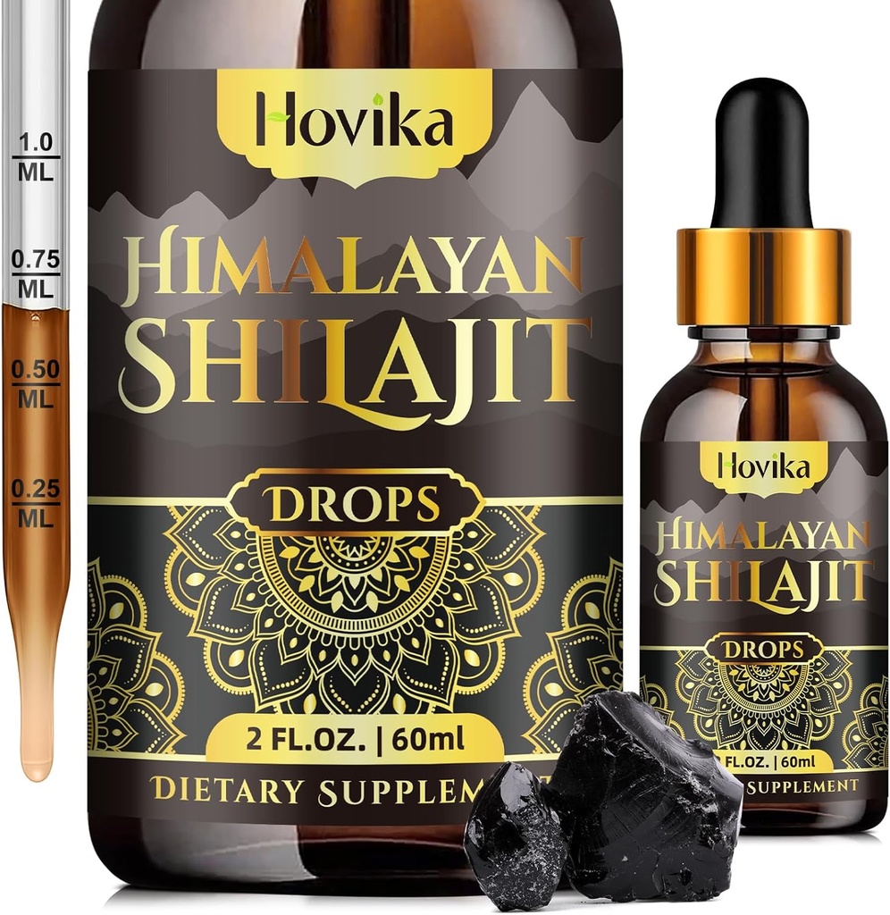 Himalayan Shilajit Resin Liquid Drops, Pure Organic Himalayan Shilajit Resin 600mg med Ayurvedic Blend & 85 + Trace Minerals & Fulvic Acid for Brain Booster & Energy Immunsupport, 2 Fl Oz