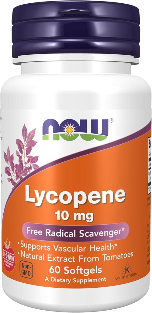Now Supplements, Lycopene 10 mg med Natural Extract fra Tomater, Free Radical Scavenger *, 60 Softgels