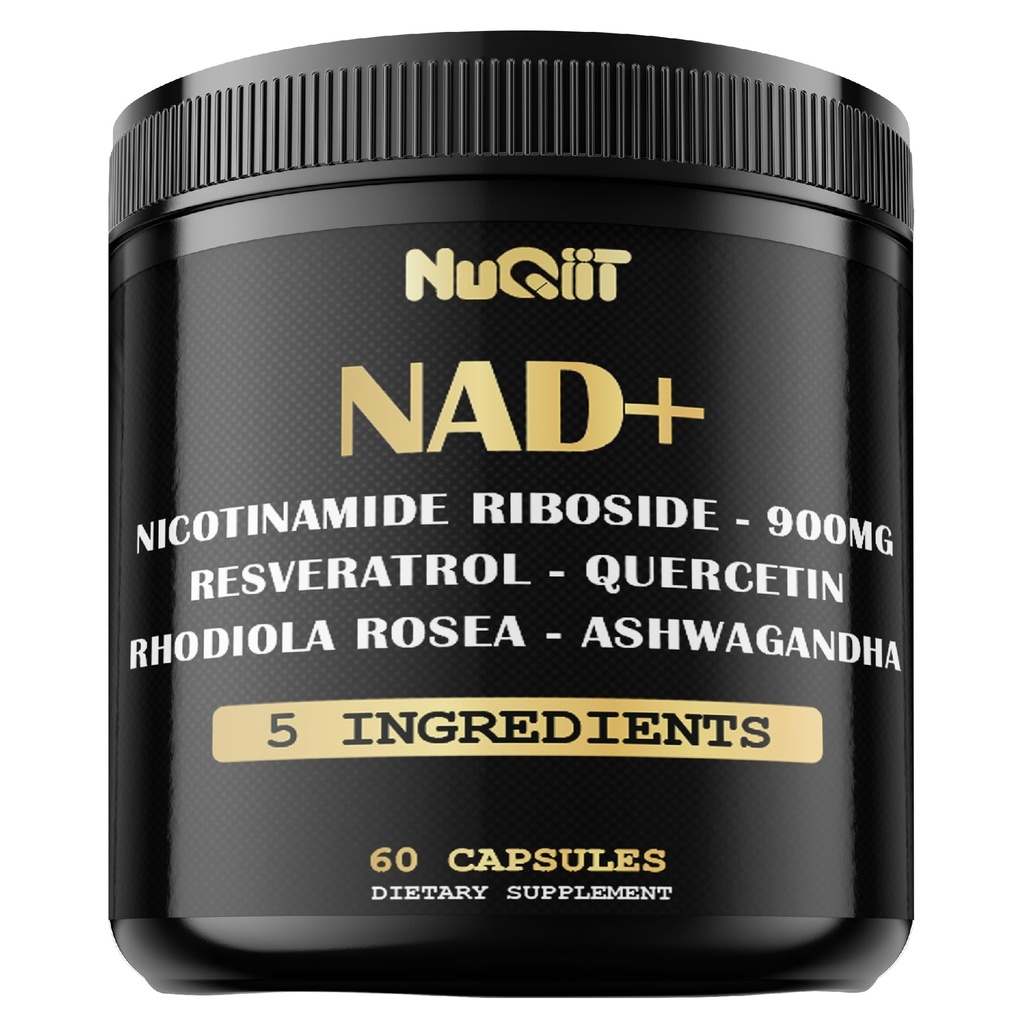 NAD + Supplement til Nicotinamid Riboside, Resveratrol, Quercetin, gurkemeje, Rhodiola Rosea - 60 Greve