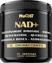 NAD + Supplement til Nicotinamid Riboside, Resveratrol, Quercetin, gurkemeje, Rhodiola Rosea - 60 Greve