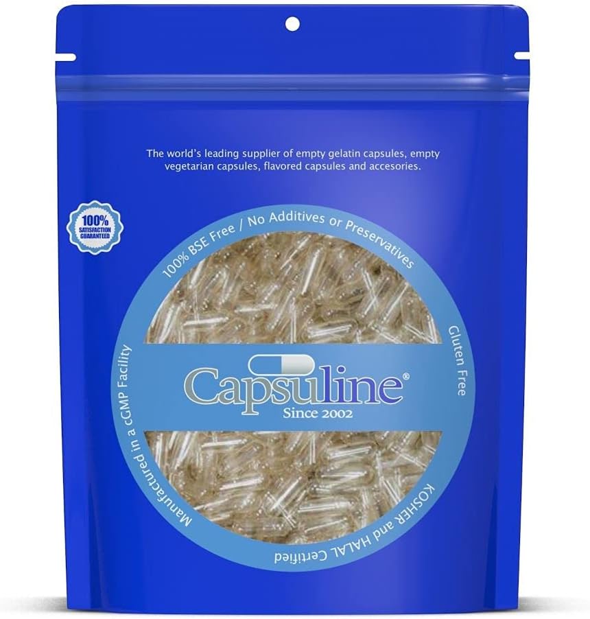 Capsulin Størrelse 2 - Clear Tom Gelatine Kapsler - 1000 Count - Tomme Gel Pille Kapsler - DIY Pure Bovine Pille Kapsler påfyldning - Tomme Caps - Kosher, Gluten Free - Non-GMO Certified (Clear)