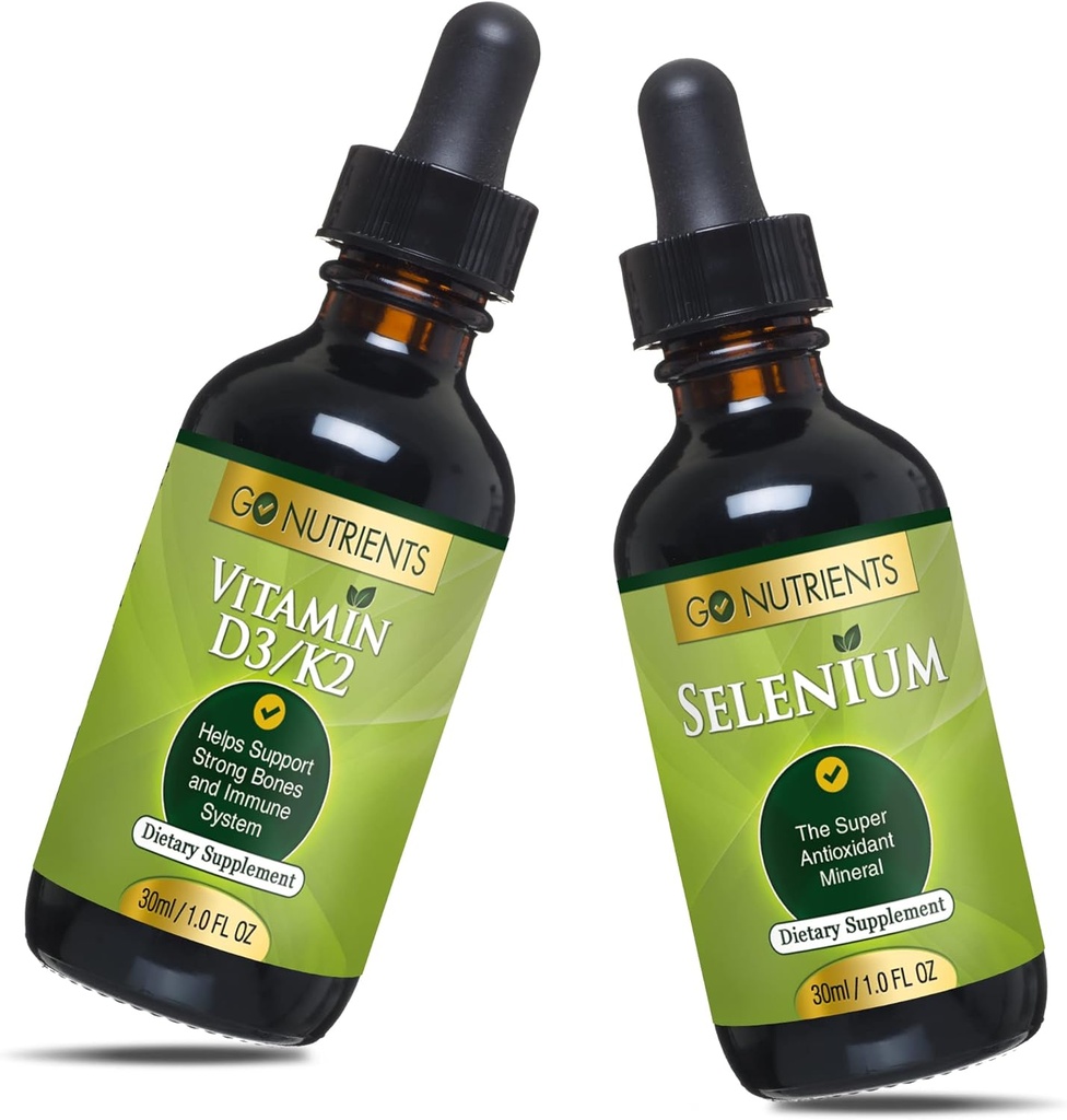 Go Nutrients Liquid Vitamin D3 med K2 (MK- 7) Drops 1oz & Selenium 200 mcg Supplement 1.0 oz