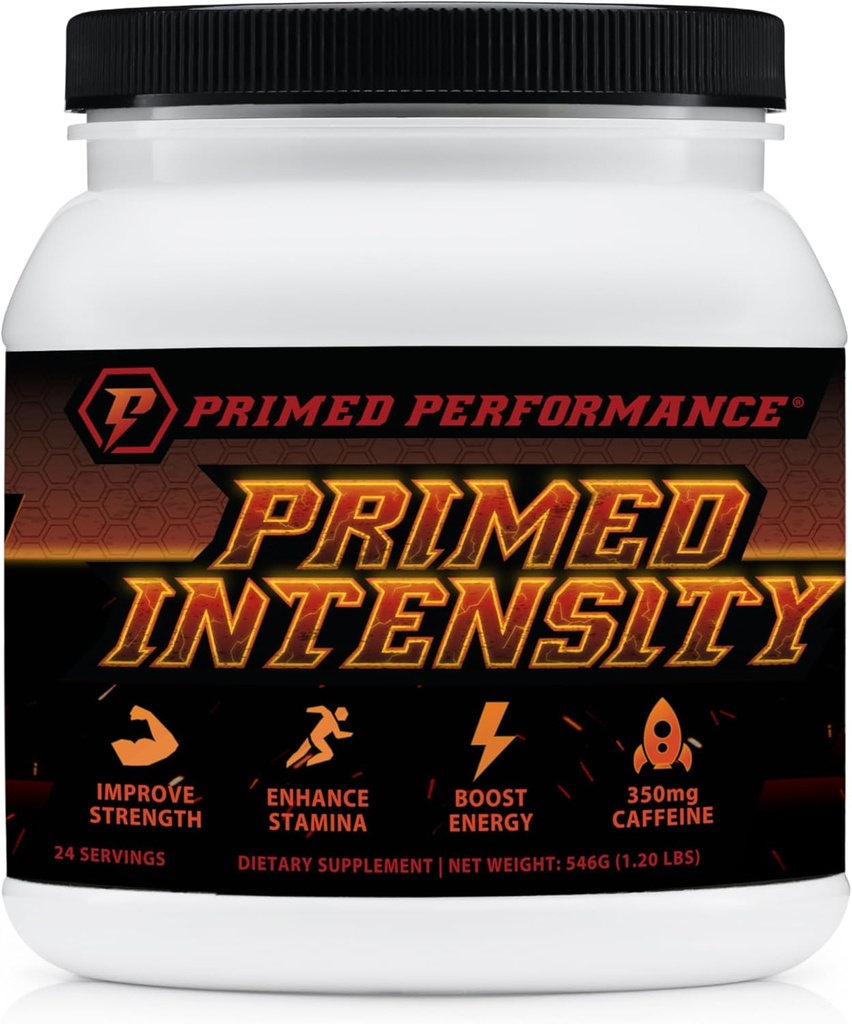 Primed Intensity Pre- Workout Supplement - All Natural - Beta- Alanine, Koffein, Creatin, Citrulline, NO Booster (24 Servere) (Raspberry Lemonade)