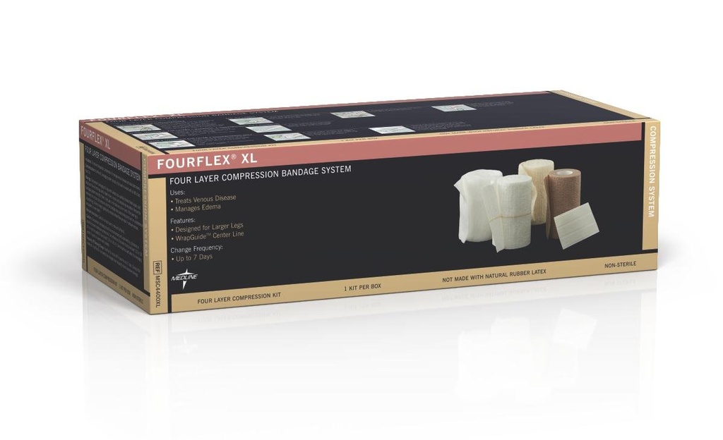 Medline Fourflex XL 4- Layer Compression System, Størrelse XL, Effektiv for kronisk venøs insufficiens, Sag af 8 Kits