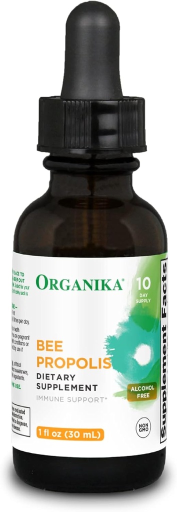 Organika Bee Propolis Tincture 1 oz: Vegan Propolis Extract - Hals and Breathing - Gratis Gluten, GMO, & Kunstige Flavors - 10 dages Prop Drops Supply