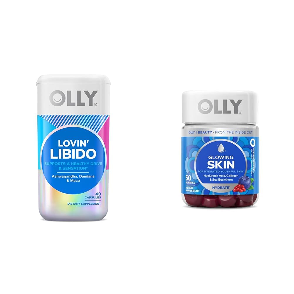OLLY Loving Libido kapsler til kvinder, 20 dages forsyning (40 Greve) og glødende hud vingummi, 25 dages forsyning (50 Greve) Bundle