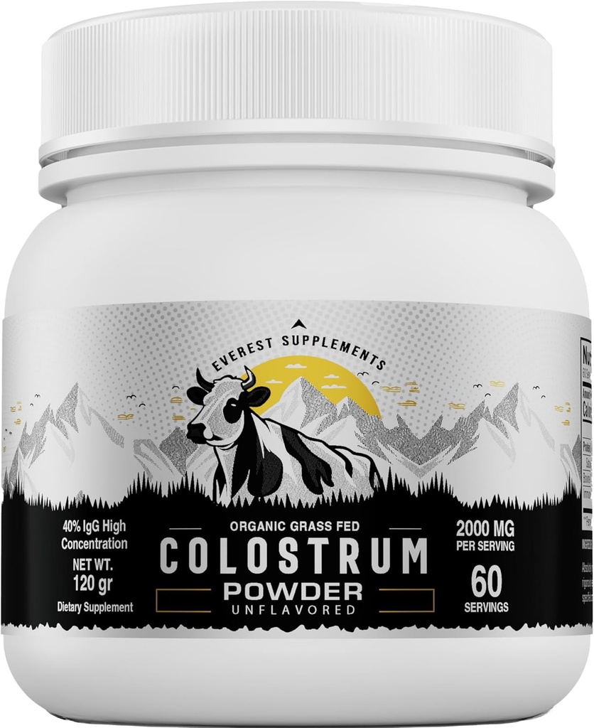 Økologisk Colostrum pulver til Gut Sundhed - 40% IgG, 100% Pure Grass Fed pulver til hårvækst, skønhed, og immunforsvar, let at blande, høj koncentration, Unflavored (60 Servere)